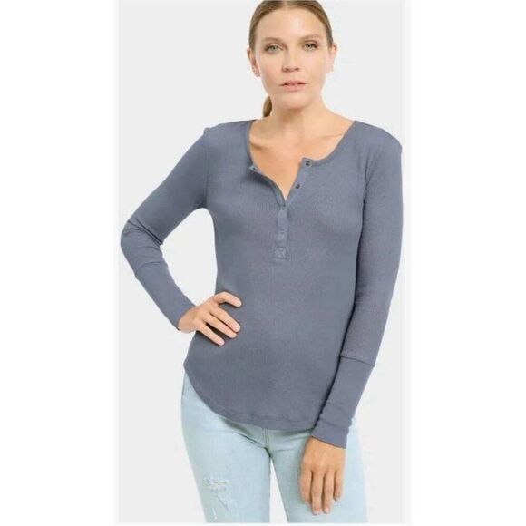 Splendid Thermal Solid Gray Long Sleeve Forever Henley Knit Top Small - Picture 1 of 5